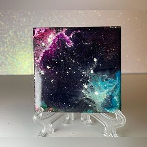 Blacklight Resin Abstract Galaxy Art Tile